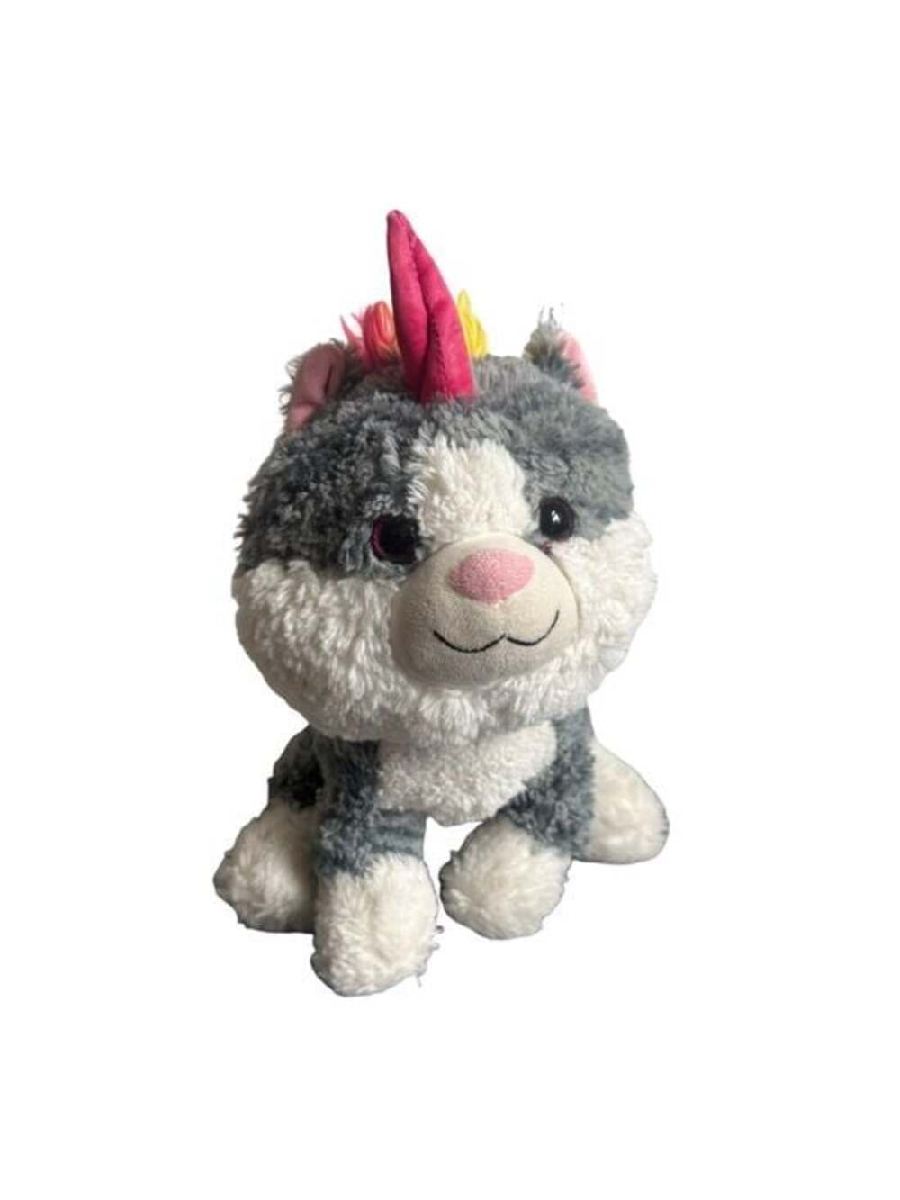 Kellytoy Unicornimals Cat Plush Rainbow Mane Pink Horn Stuffed Animal
